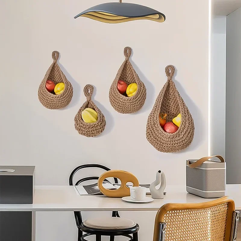 Hangende muur groente fruitmand organisator container decor voor keuken tuin mount muur plant bloem ui opslag handgeweven