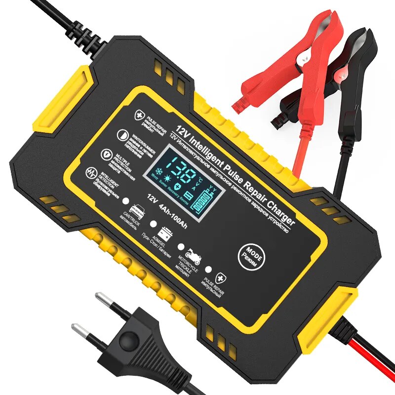 12V 6A Volautomatische auto-acculader Power Pulse Repair-laders Nat Droog Loodzuuracculaders Digitaal LCD-scherm
