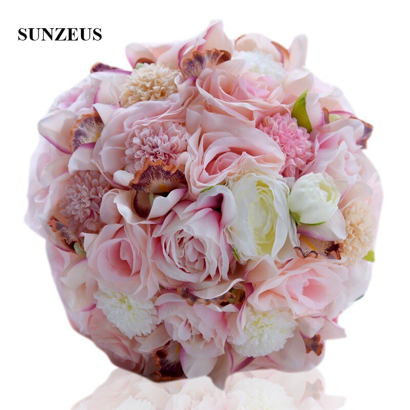 Pink Rose Artificial Flowers Bridal Bouquet for Wedding Party Women Hand Flowers Satin Ribbons 2022 Newly ramo novia SWB14: Default Title