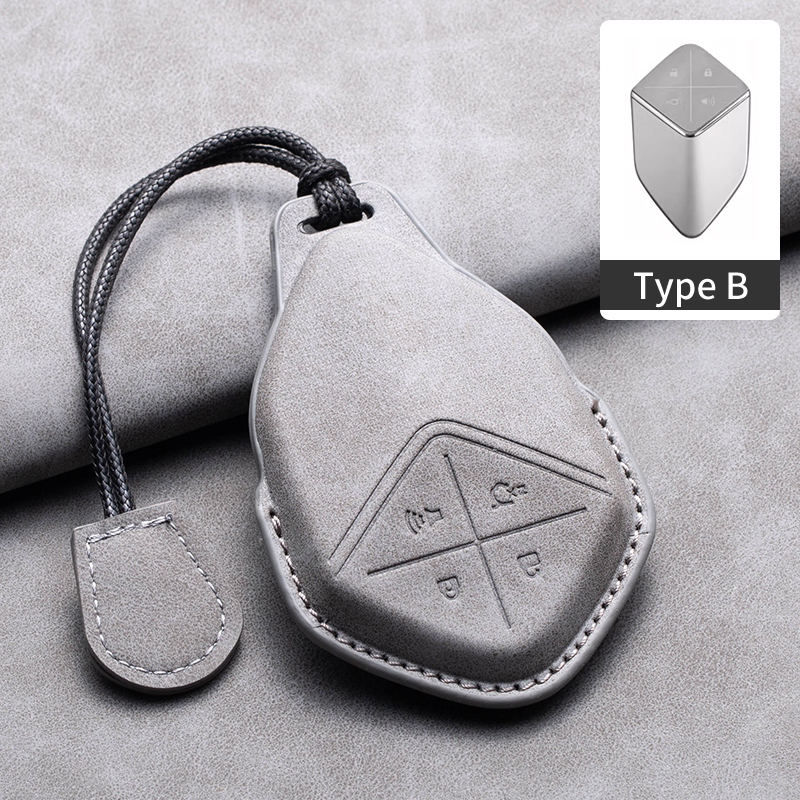 Leather Car Remote Key Case Cover for Changan Deepal S7 SL03 Car Key Fob Shell 4 Buttons Holder Keychain: Silver