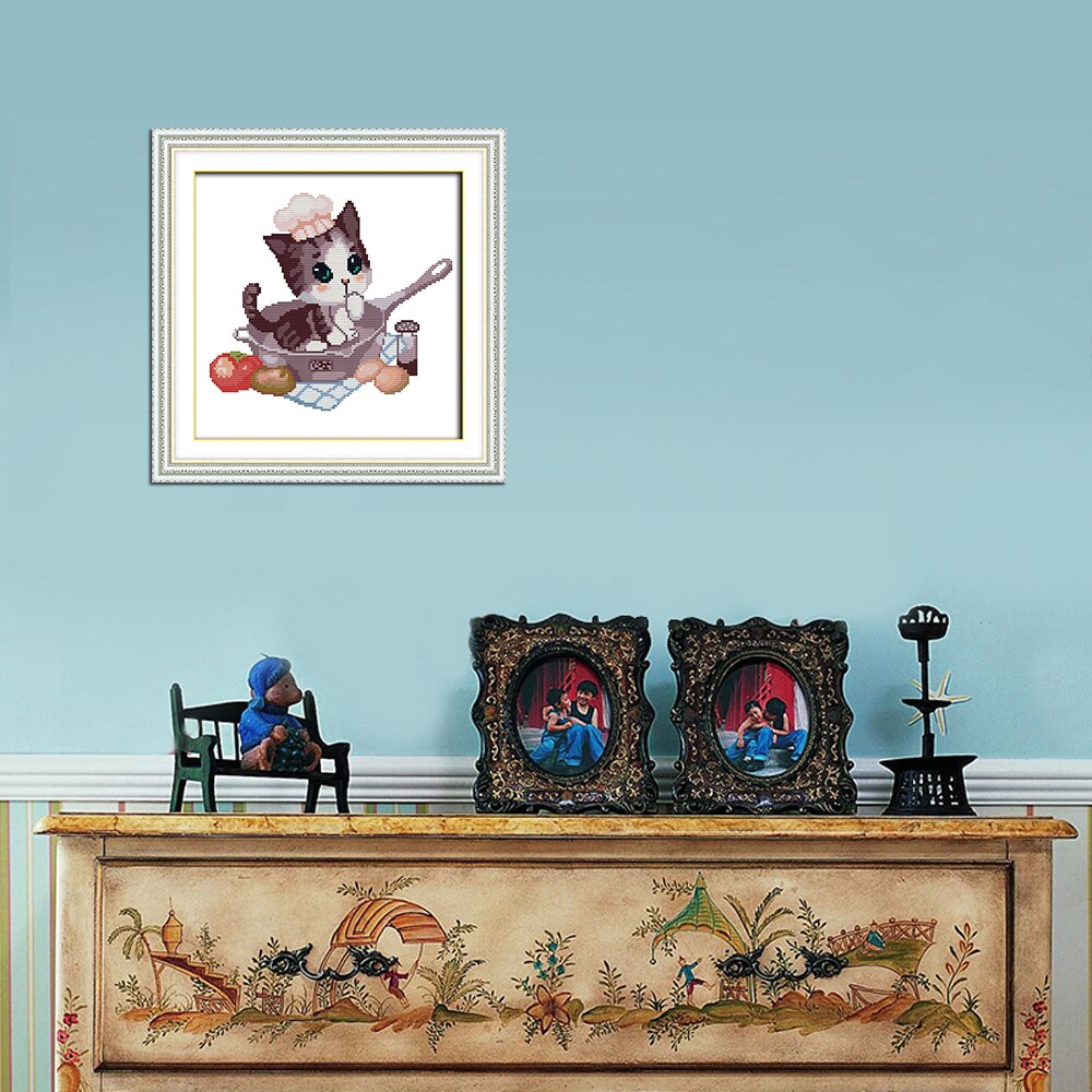 Cute the Cat Patterns Counted Cross Stitch Kits Printed On Canvas for Embroidery Sets Home Decor Needlework Crafts