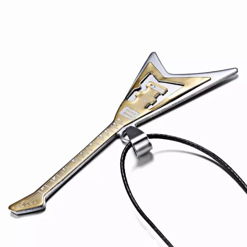 Rinhoo damen herren musik gitarre anhänger halskette edelstahl halsketten lederkette schmuck popmusik festival schmuck