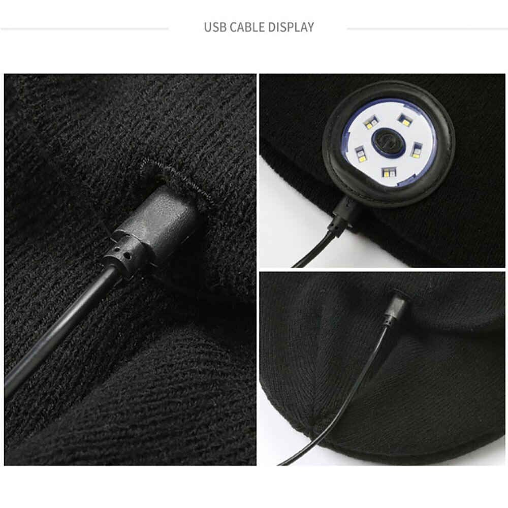 Vinter beanie hat trådløs hætte hovedtelefon headset førte lys stereo musik hovedtelefon hætte bluetooth strikket hat