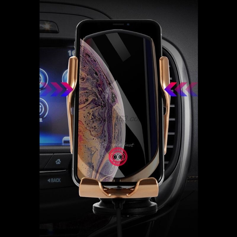 Smart automatisk  r1 infraröd sensor bil trådlös laddare hållare klämfäste för iphone galaxy samsung xiaomi mobiltelefon brac