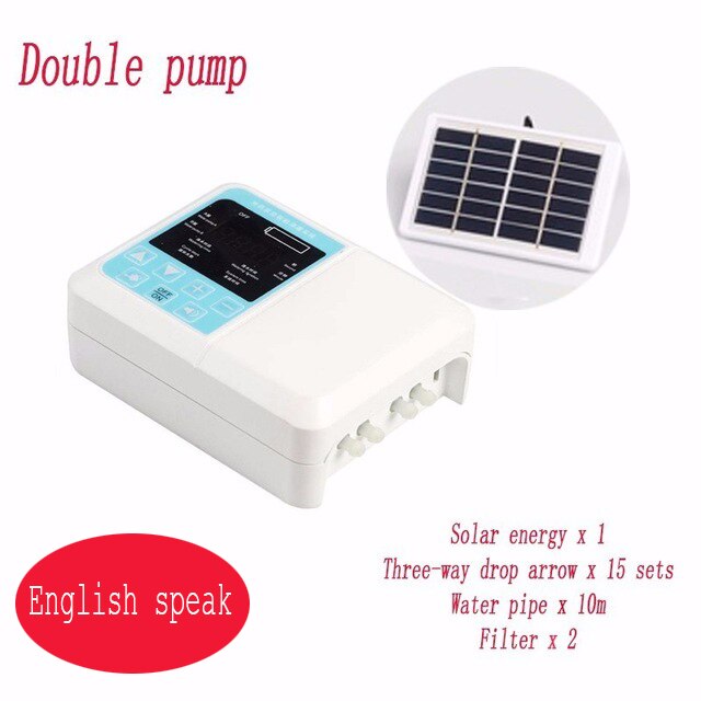 Garden Drip Irrigation Watering System 1/2 Pump Controller Timer System Solar Intelligent Automatic Watering Device for Plants: Double pump 10M tube