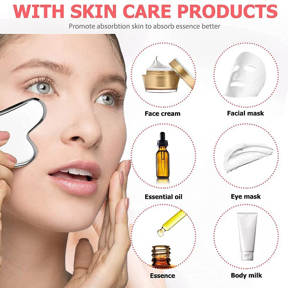 Rolo facial de gelo e conjunto de ferramentas gua sha de aço inoxidável, massageador facial rolo de gelo ferramenta de cuidados com a pele conjunto de beleza ferramenta de contorno de levantamento