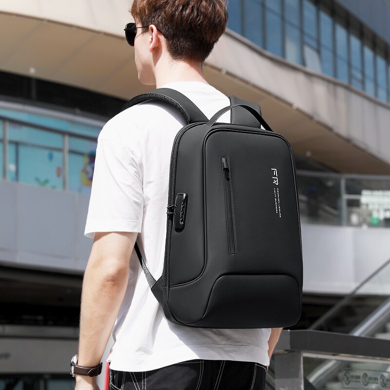 Fenruien Backpack 15.6 Inch Notebook Backpack Black for Men USB Charging Business Travel Backpack Waterproof Anti-Theft