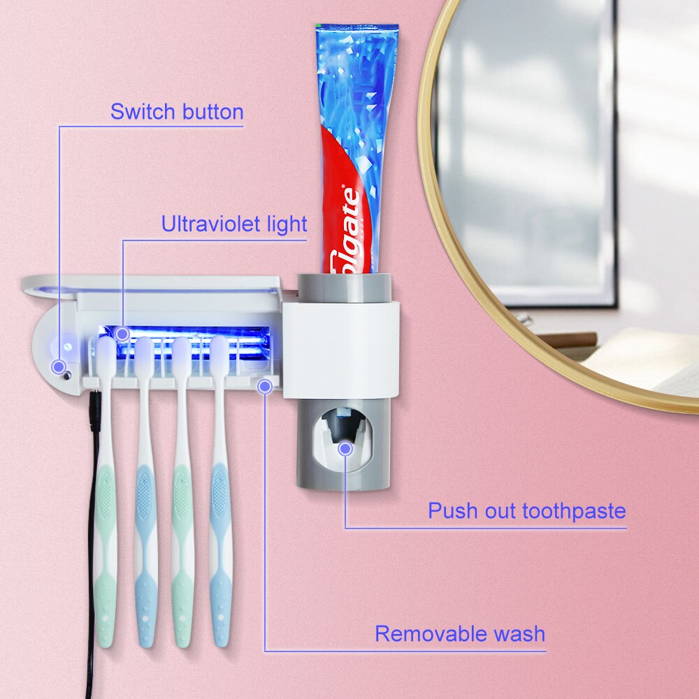 2 In 1 Antibacteria Uv Light Tandenborstel Automatische Tandpasta Dispenser Sterilisator Tandenborstelhouder Cleaner Plug-In Modellen