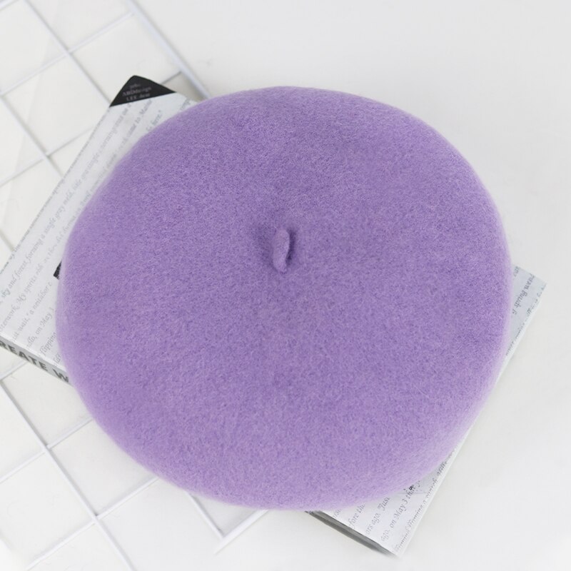 Béret de peintre en laine, chapeau tricoté, rétro, chapeau d'hiver pour femmes, chapeau Sherlock Holmes, décontracté: Taro purple