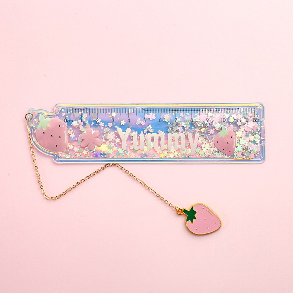 Cartoon Bookmark Drawing Ruler Cherry Flower Quicksand Plastic Ruler Measuring Straight Ruler Stationery Girl: B1