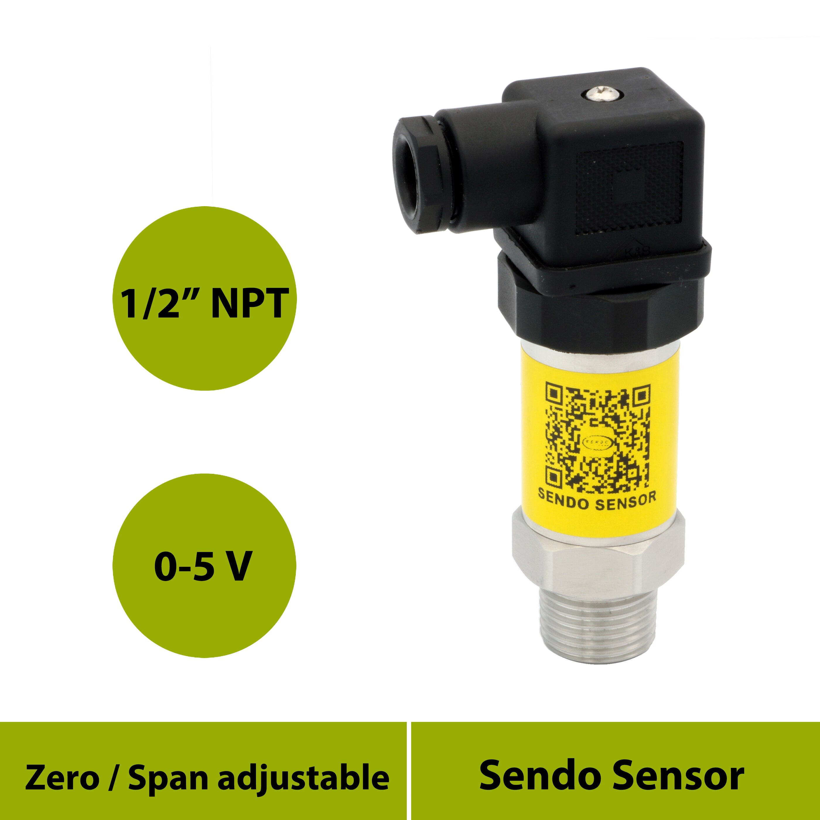 Tryksensor 0 5v,  lav 0 0.35 bar , 1 bar , 10 bar , 100 bar , 200 bar , 250 bar, høj 400 bar , 12 v effekt , 1 2 tommer npt hangevind