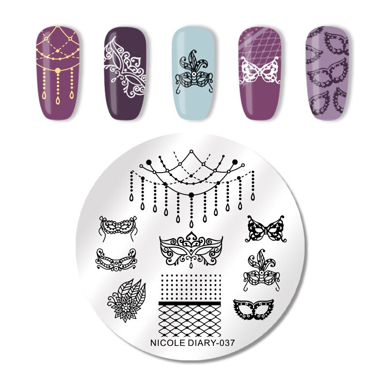 Nicole Dagboek Valentijnsdag Nail Stempelen Plaat Rechthoek Ronde Nail Art Stamp Image Template Diy Nail Plate Print Stencil