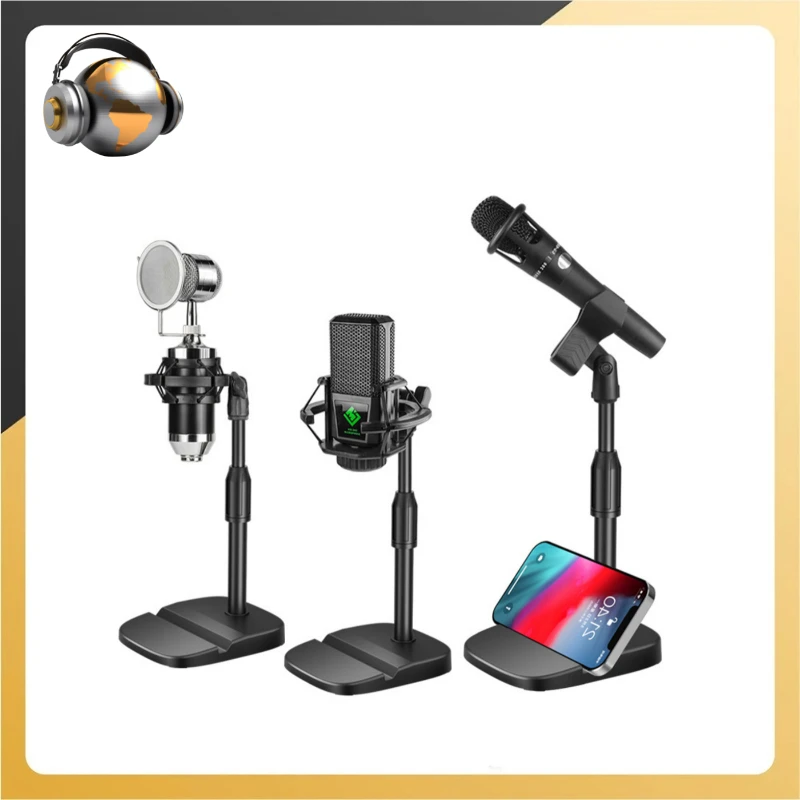 Soporte de micrófono ligero, trípode de escritorio, soporte de mesa portátil, Clip, soporte de micrófono ajustable con Kit de Base multiusos