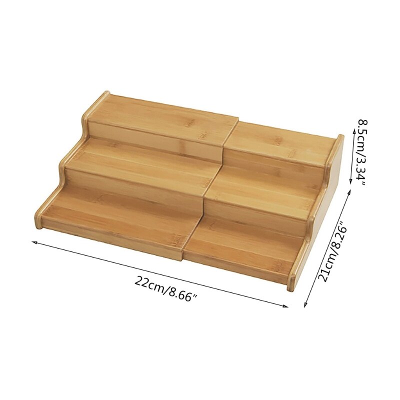 3-Tier Expandable Bamboo Spice Rack Display Shelf Kitchen Cabinet Organizer