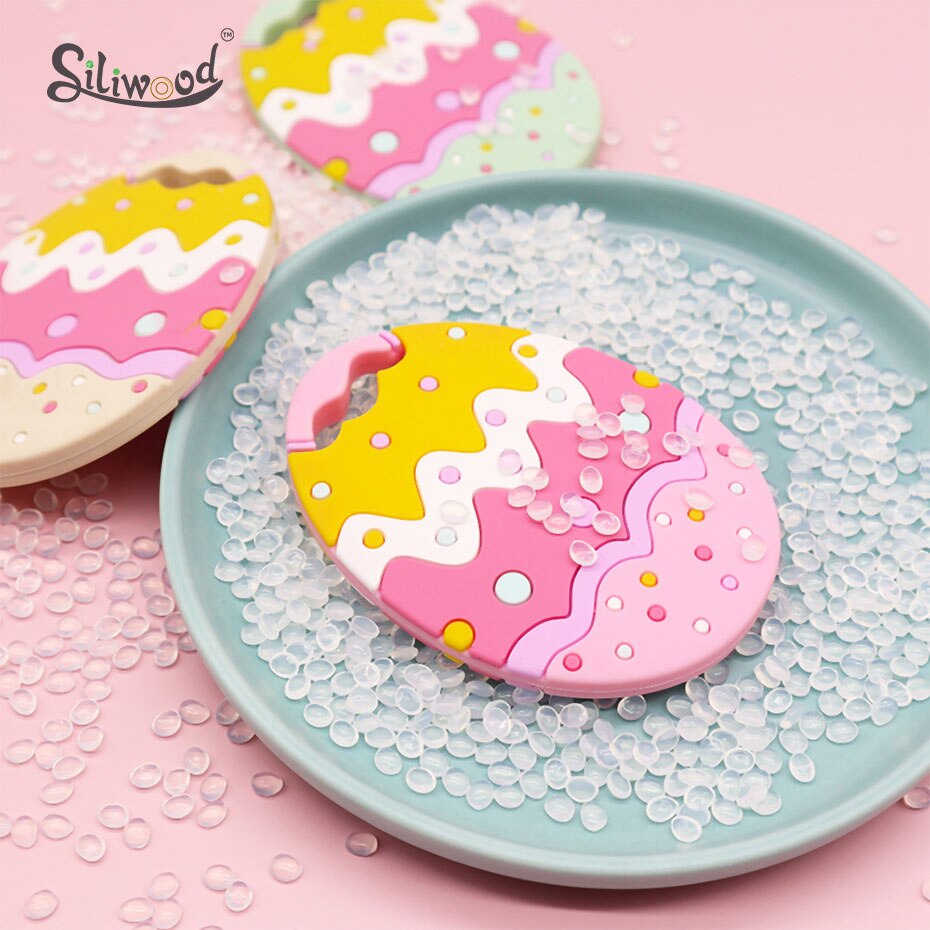 1PC BPA Free Silicone Teethers Easter Egg Baby Teething Necklace Toy Food Grade Silicone Cartoon Nursing Tiny Rod Baby Teether