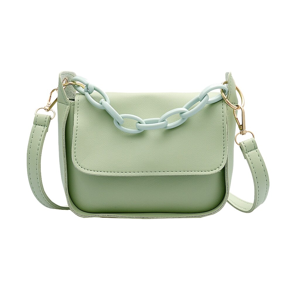 Solid Color Small PU Leather Crossbody Bags For Women Summer Acrylic Chain Lady Travel Shoulder Messenger Handbags: Green