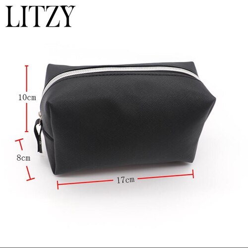 Estojo escolar de couro preto para meninas, estojo grande de lápis, material escolar, bolsa de armazenamento de papelaria, caixa de canetas: Large