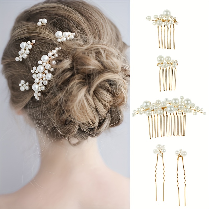 Peines de pelo con perlas de imitación para mujer, 5 piezas, pinzas para la horquilla, accesorios para el cabello de boda, diademas hechas a mano