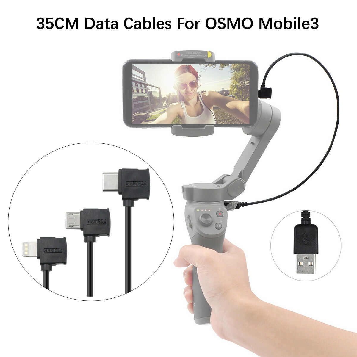 Opladen Data Kabel Lijn 35cm USB naar Type C Micro Bliksem voor DJI OSMO Mobile3