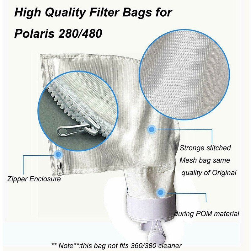 4PC for Polaris 280 480 Zippers Filter Bags for Pool Cleaner All Purpose K13 K16 Swimming Pool Filter Bag Replacement
