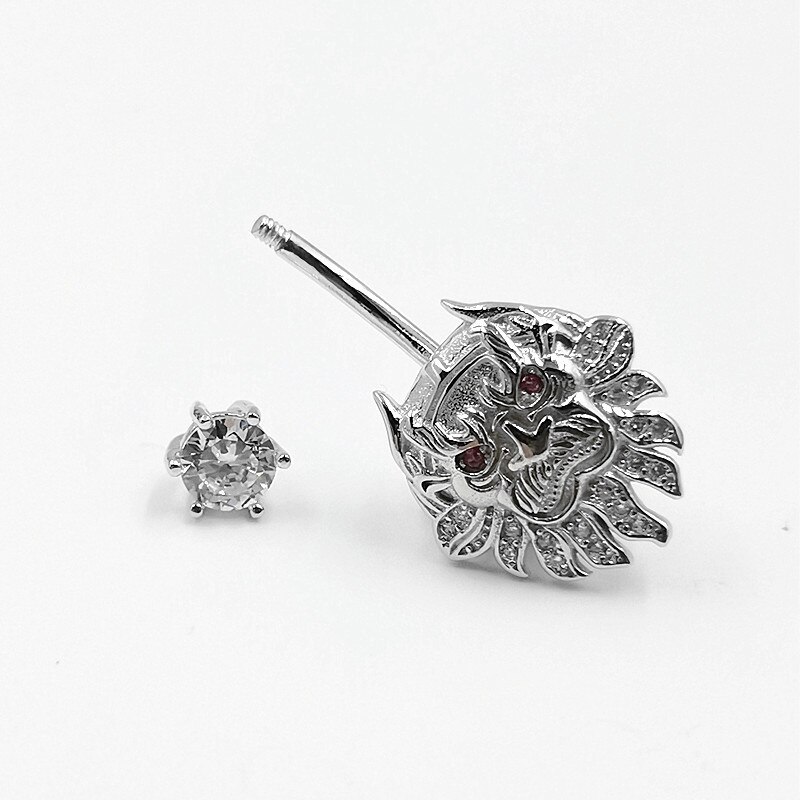 925 Sterling Zilver Belly Button Ring Leeuw Vorm Buik Piercing Zirconia Nacel Ring Piercing Lichaam Sieraden 1Pc