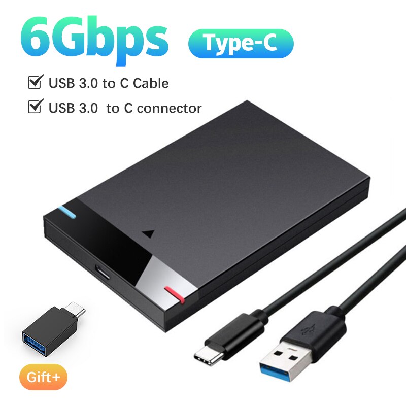 Hårddiskhölje 2.5- tums micro-b usb 3.0 typ-c-kabel extern hårddisk 5tb 5 gbps hd bärbar lagringsenhet stöd uasp: Grå