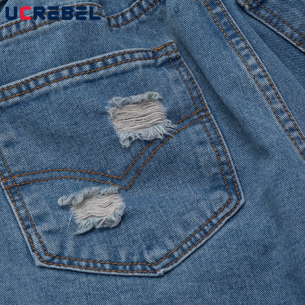 Pantalones cortos vaqueros rasgados de retazos para hombre, Shorts hasta la rodilla con cintura elástica, ropa de calle, pantalones sueltos con paneles de contraste