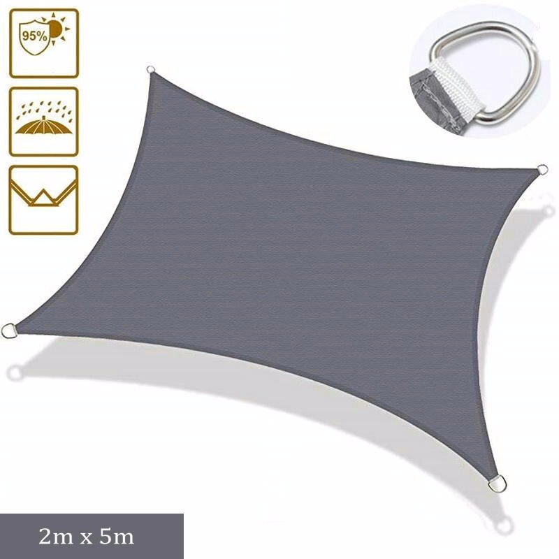 Waterproof Sun Shelter Sail Oxford Cloth Anti-UV Sunshade For Outdoor Camping Tent Courtyard Beach Awning Canopies: Grey 2mx5m