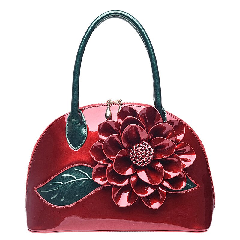 Vrouwen Mode Lakleer Bloemen Shell Zak Handtassen Schoudertas Crossbody Tas Jurk Party Club Tas: Bourgondië