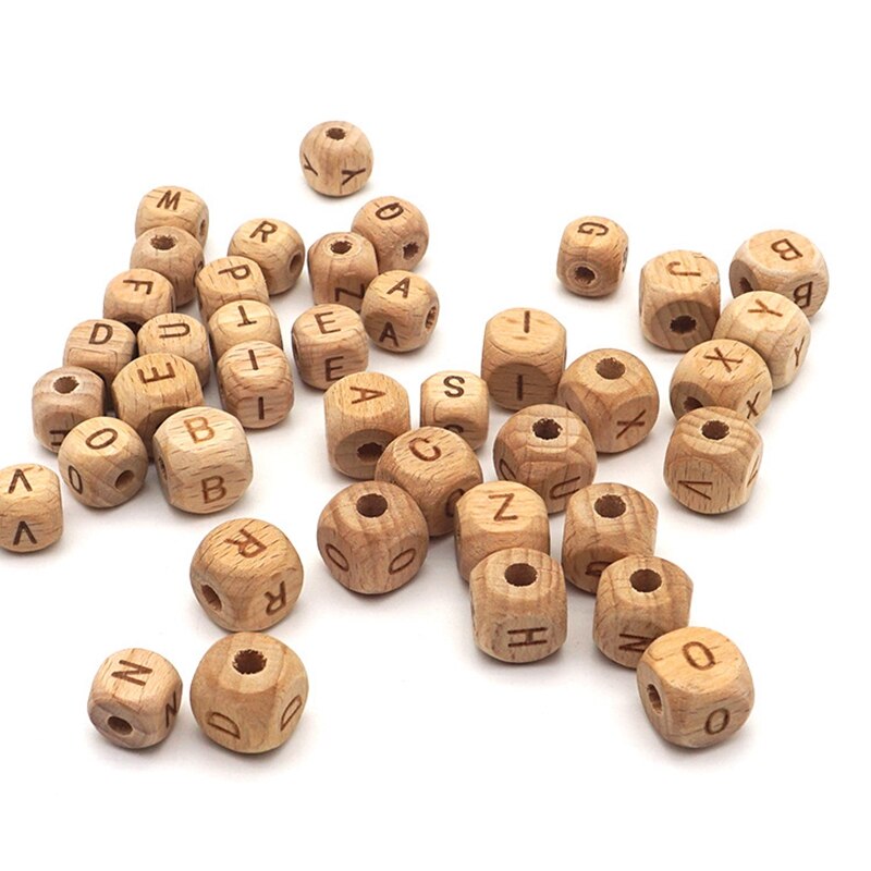 Di legno Massaggiagengive 26Pc di Forma Quadrata in Legno di Faggio Lettera Perline Fai Da Te Catena Ciuccio Massaggiagengive per I Bambini Dentizione perlina Giocattolo per Bambini