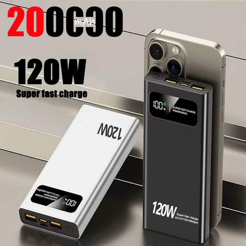 120w 200000 bærbar powerbank digitalt display ekstern nyeste super hurtig opladning højkapacitets batteri powerbank