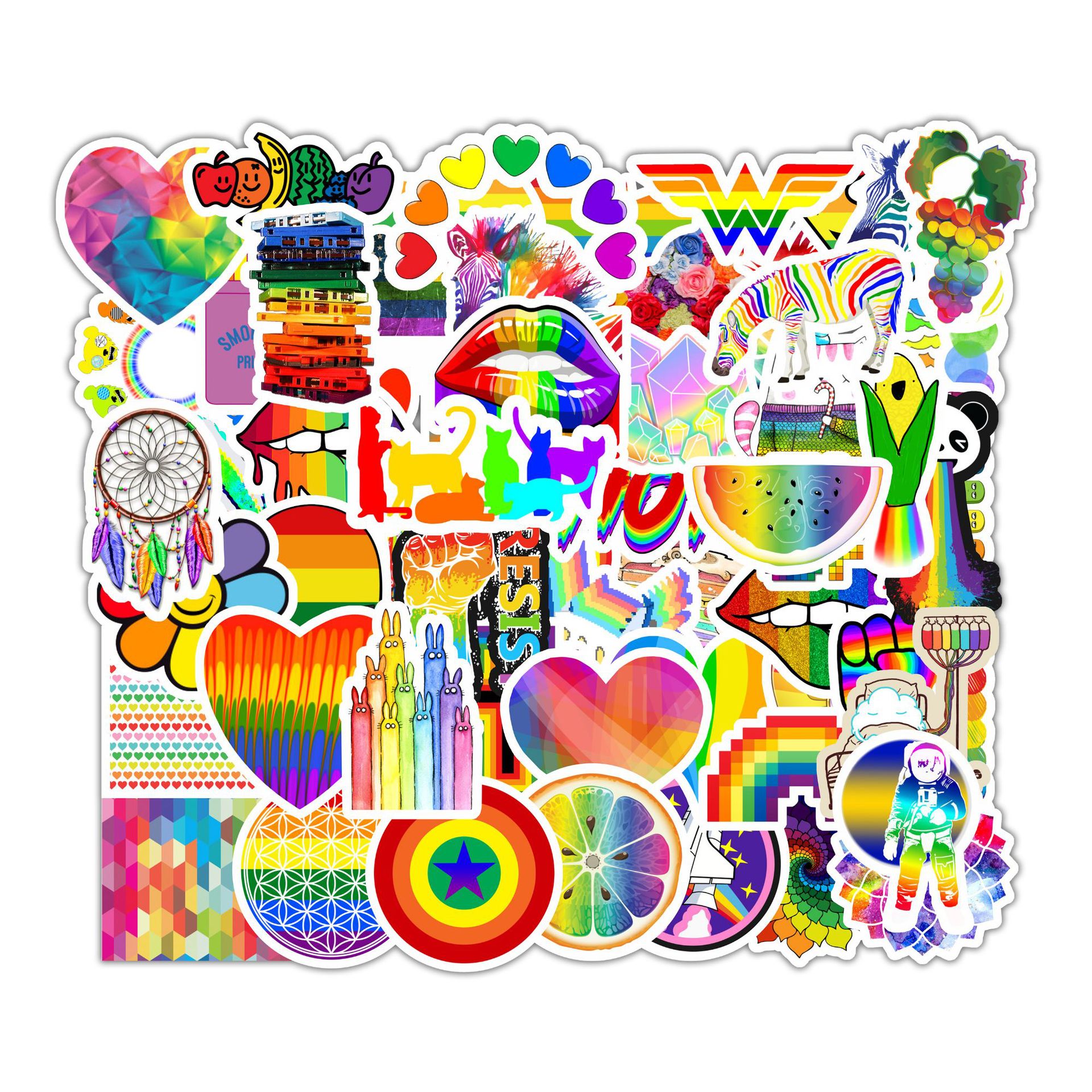 60Pcs Kleurrijke Regenboog Stickers Voor Waterdichte Sticker Laptop Motorfiets Bagage Snowboard Koelkast Telefoon Auto Sticker