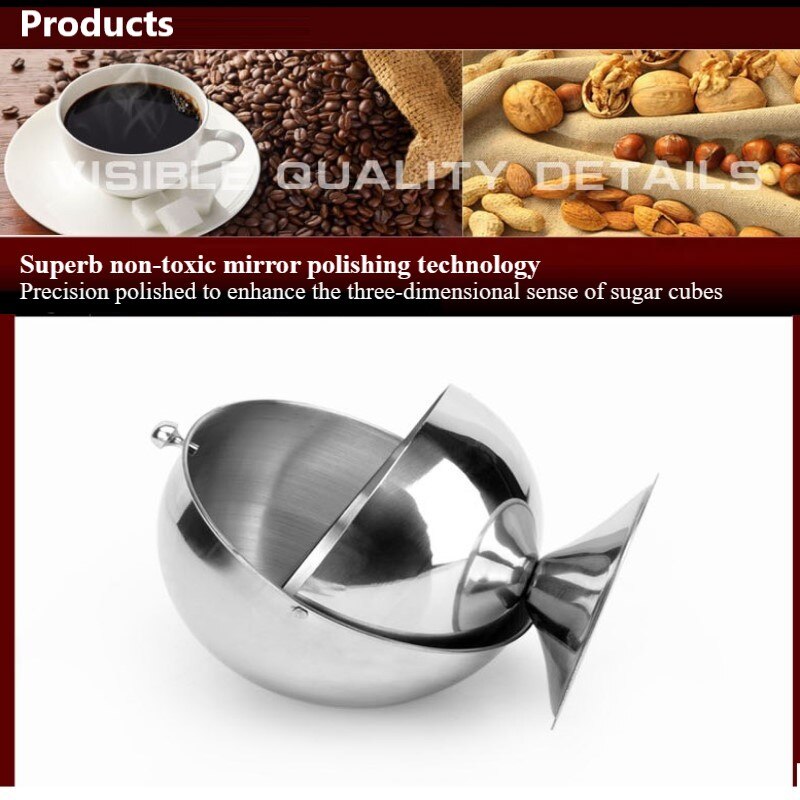 SphSpherical Sugar Bowl Home Stainless Steel Kitchen Seasoning Bottle Spice Tank Can Flip Jars Solid Seasoning Box