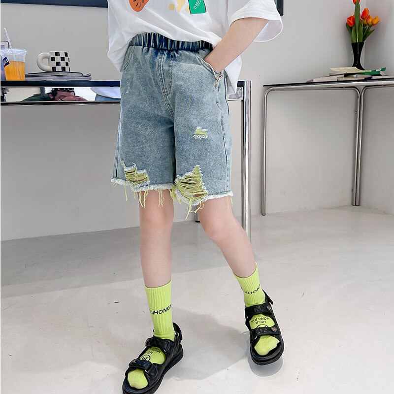 Summer Girls Riped Denim Shorts 6 7 8 10 12 years Casual Teenage Girls Outfits
