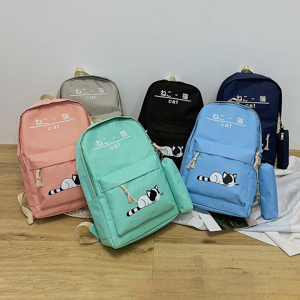 5 stks/set Vrouwen Canvas Rugzakken School Tassen voor Tienermeisjes en Jongen Afdrukken Canvas Rugzakken Dames Schoudertas