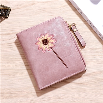 WESTERN AUSPICIOUS Women Wallets Red Green Pink Coffee Black Short Purse PU Card Holder with Fine Embroidery: Pink