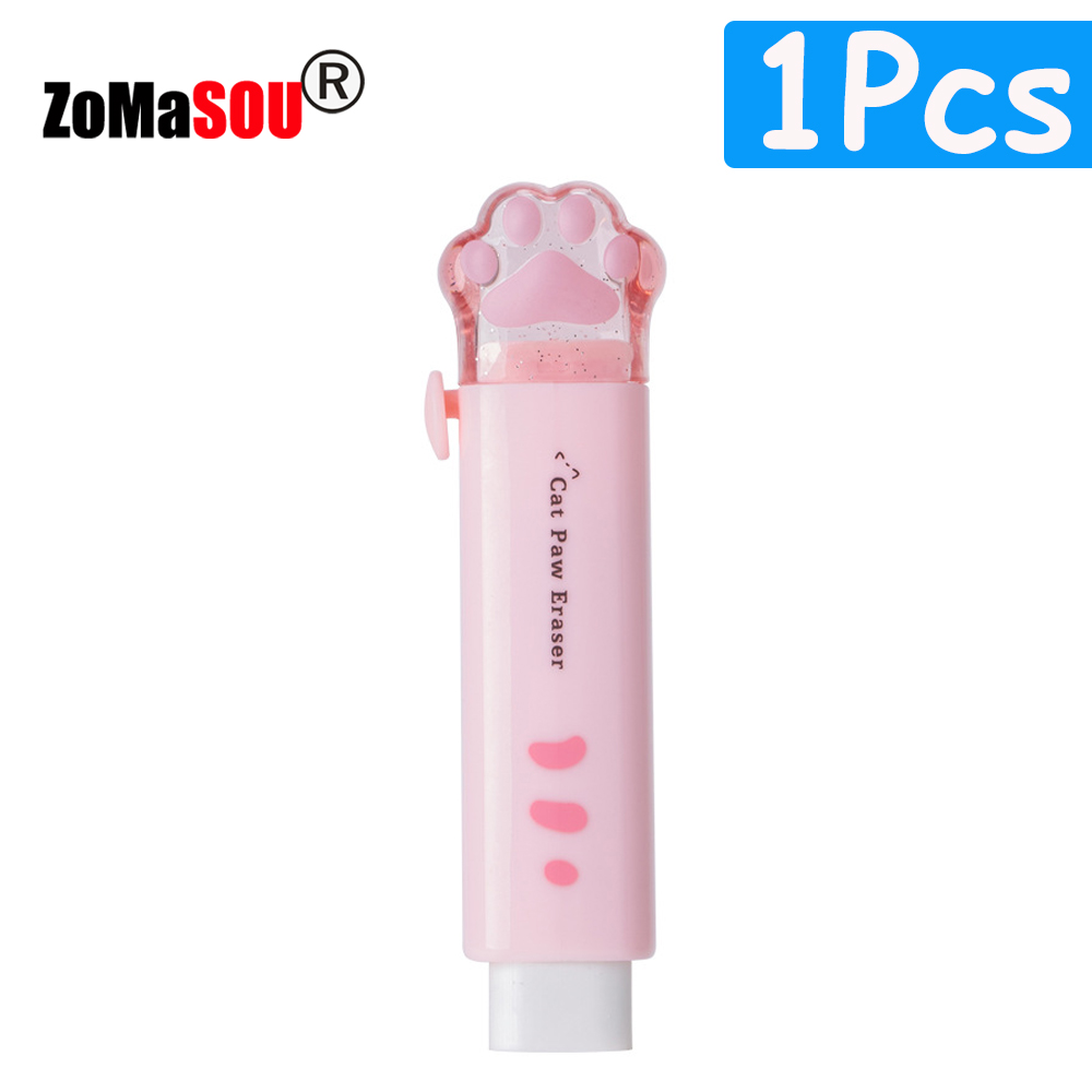 1-8Pcs ! Kawaii Cat Paw Rubber Erasers Retractable Pencil Eraser for Kids Students School Home Office Writing Drawing: WHITE