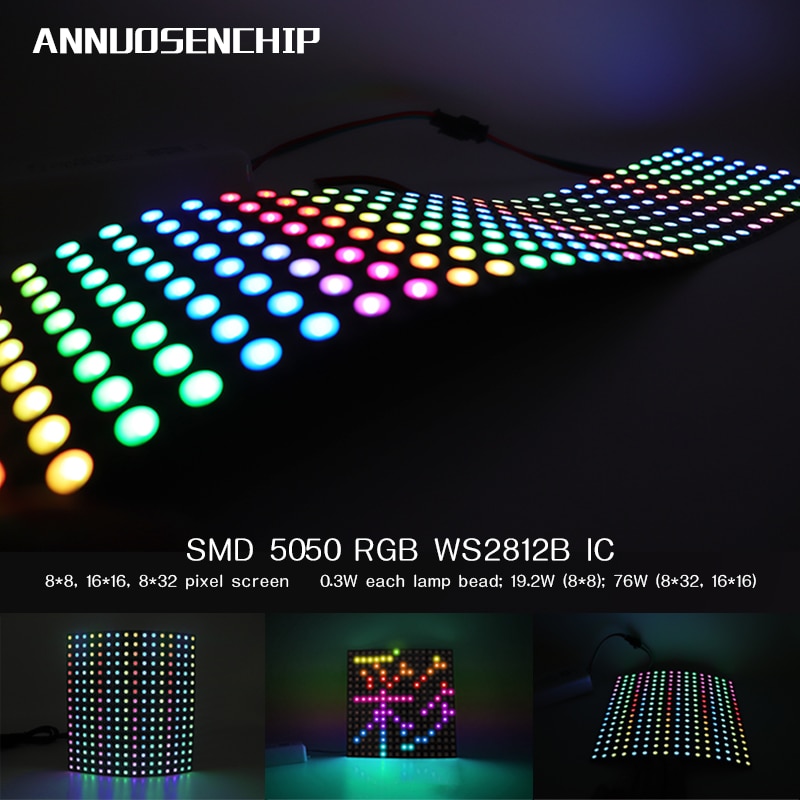 Dc5v 8*8,16*16,8*32 pixels  ws2812 digital fleksibel led-programmeret panelskærm, der kan adresseres individuelt i fuldfarve