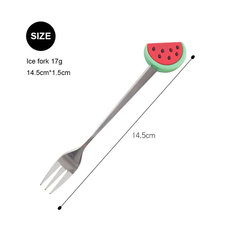 Stainless Steel Fruit Fork Dessert Coffee Spoon Color Fruit Pattern Mixing Scoop Tableware Cutlery Dinnerware Set Kitchen Tool: O