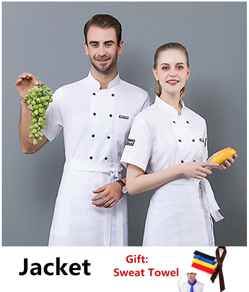 Kokkeuniformer kortærmet kokketøj åndbar restaurant unisex køkken kokketøj dobbeltradet kvinder madlavningstøj