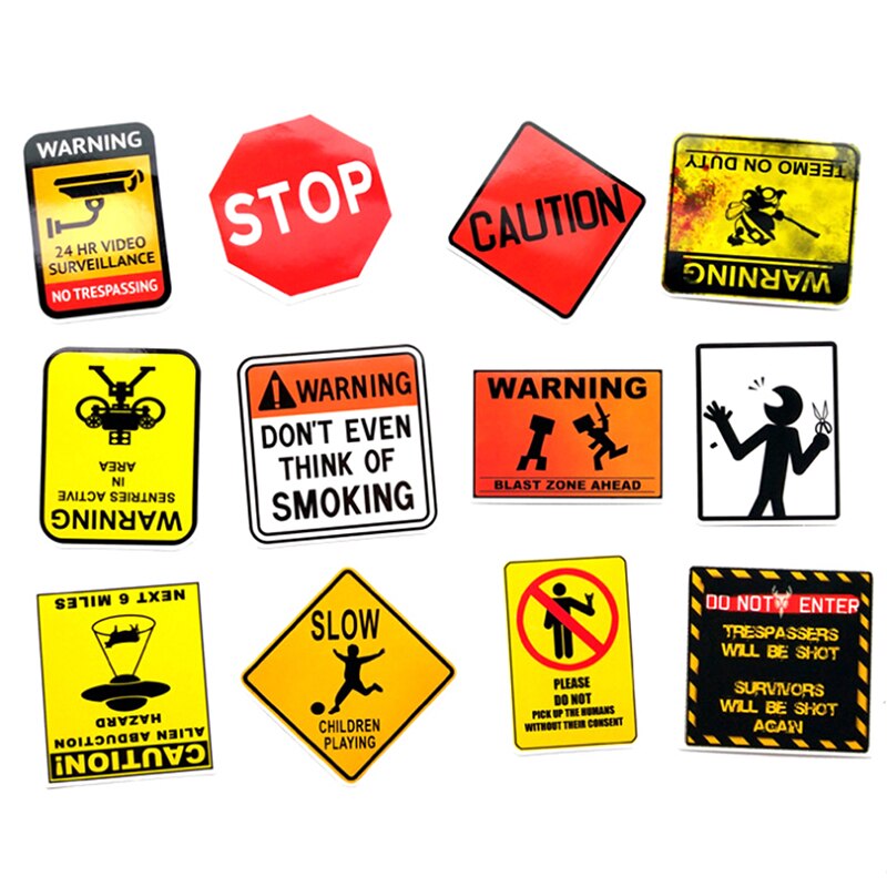 50 Stuks Waarschuwing Stickers Gevaar Verbod Borden Herinnering Waterdicht Decal Sticker Om Diy Laptop Motorfiets Bagage Snowboard Auto