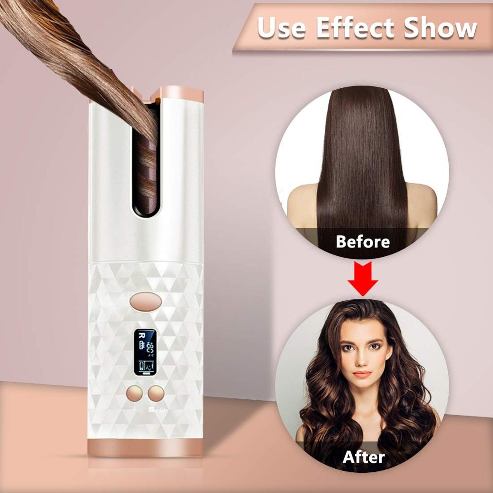 Rizador de pelo automático inalámbrico portátil máquina de pelo rizado LCD recargable por USB con función de fuente de alimentación móvil