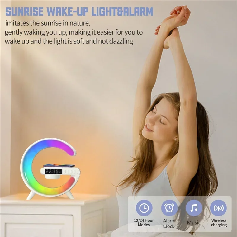 RGB Nachtlicht Lampe Multifunktions Wecker TF Blueotooth Lautsprecher 15 W Drahtlose Ladestation Pad Für iPhone 15 14 13 12 8