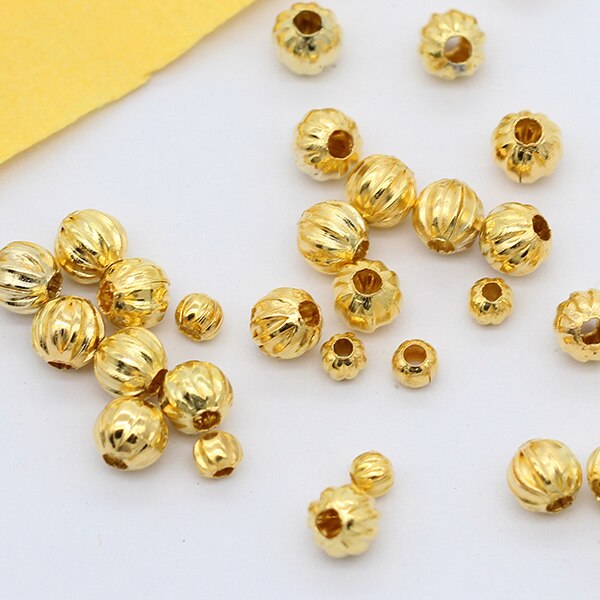 100p 3/5mm carved Round ball Loose spacer beads seed beads For bracelet DIY necklace jewelry making accessories supply: gold / 3mm