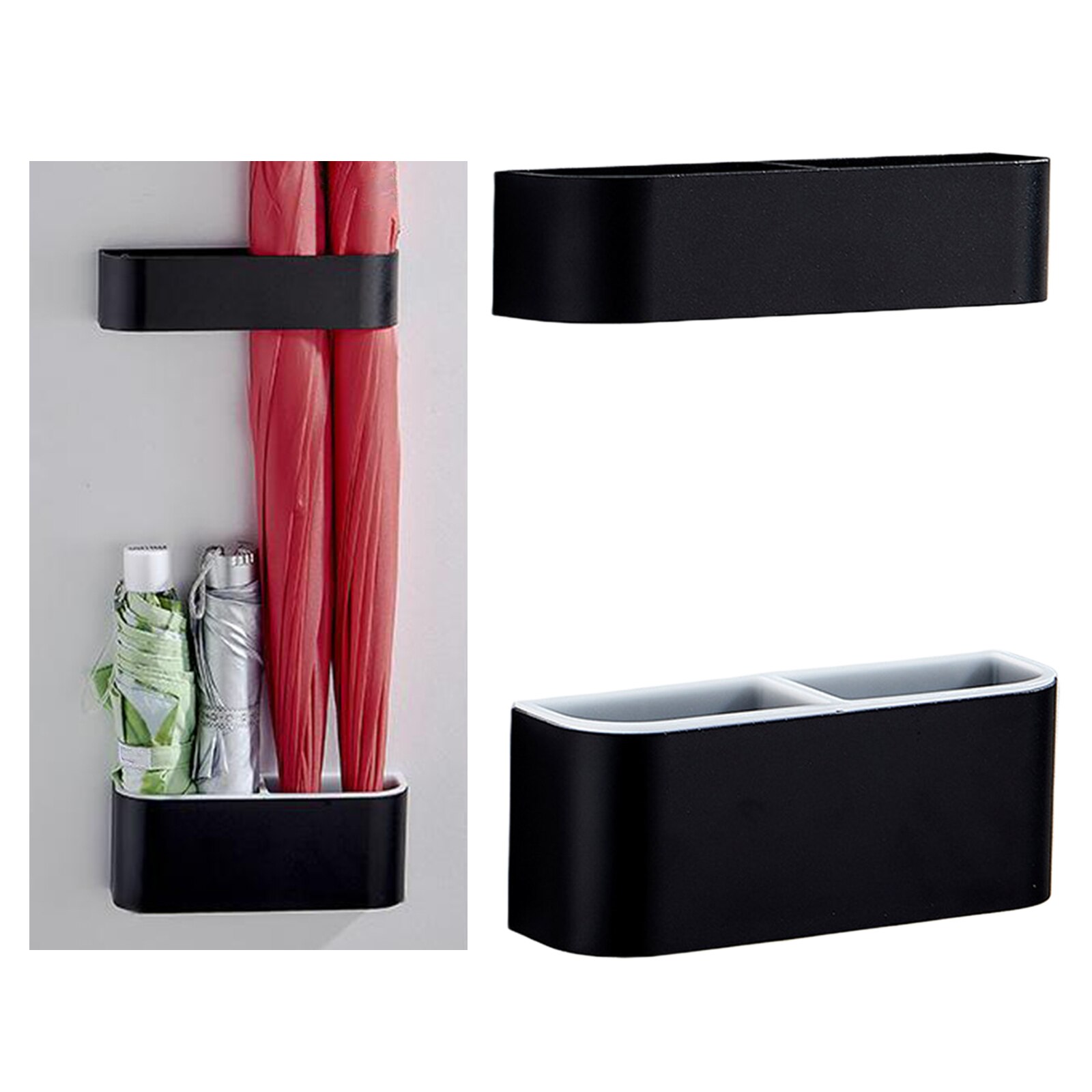 Wall Mounted Umbrella Stand For Home Office Storage Umbrella Shelving Hanging Frame Self-Adhesive Door Back Mount: Black Set