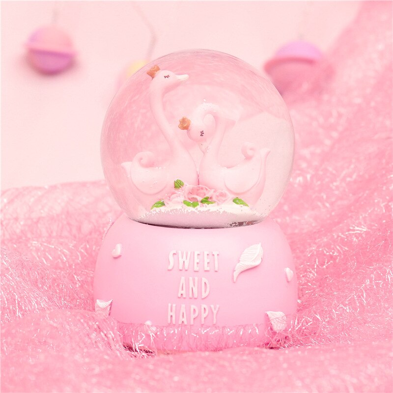 Kristallen bol muziekdoos flamingo meisje ster maan regenboog gloeiende sneeuwvlokken muziekdoos huisdecoratie bureaublad ornament