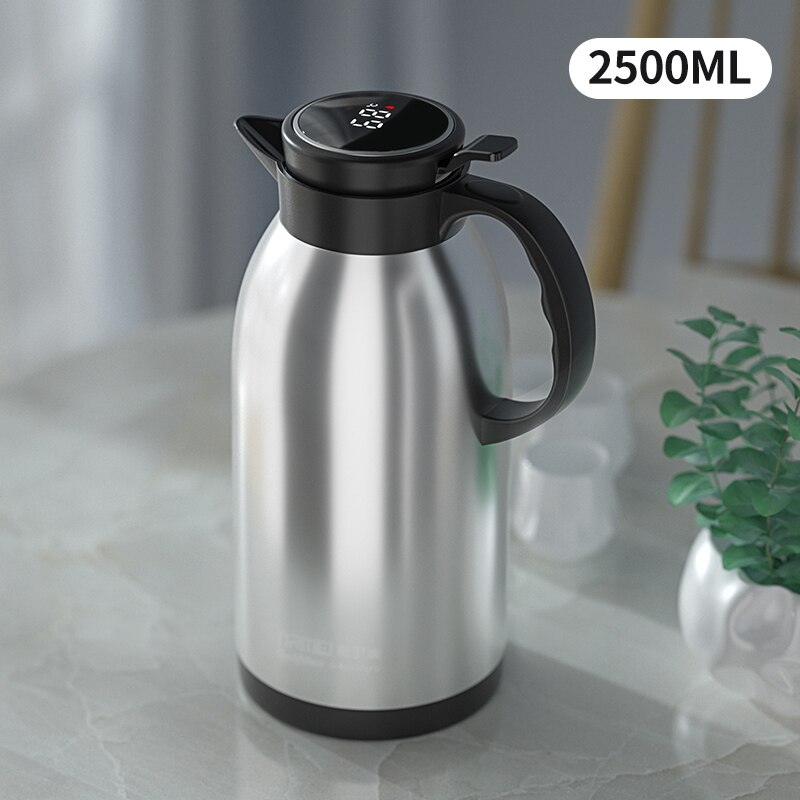 botella termica acero inoxidable termo inteligente botella de agua Jarra termo de acero inoxidable de gran capacidad, botella de temperatura con pantalla, portátil, bote de agua, 2L, 3L: 2500ML Silver