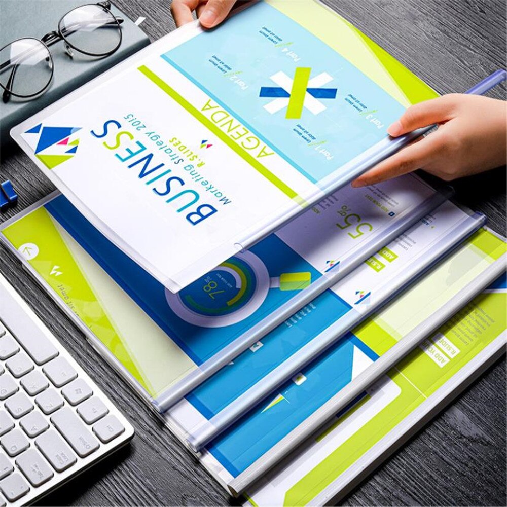 5pcs A4 Transparent File Folder with Plastic Clip Documents Protective Sleeve Papers Organizers School Office Accessories