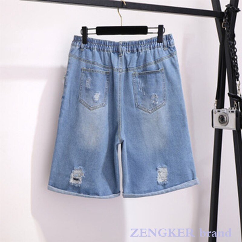Stor storlek dam& #39 ;s sommar hål jeansshorts lösa harem raka kvinnor& #39 ; s 7xl slitna shorts för kvinnor i plus size