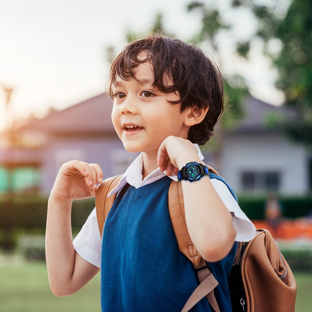 Kinderen Digitale Sport Horloge 5ATM Waterdichte Casual Elektronische Analoge Horloge Blauwe Digitale Horloge Jongens Meisjes Kind Wat